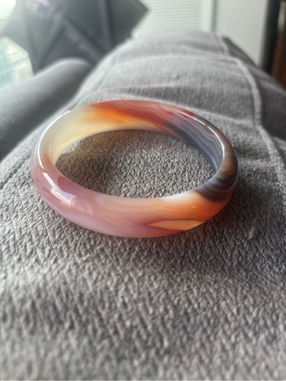 Polished Multicolor Agate Bangle Bracelet - Pink & Orange Swirl